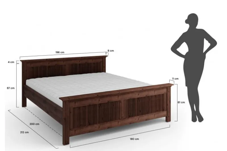 Letto 180x200 shabby classico pino massello tabacco Rosella