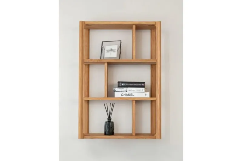 Libreria a parete moderna in rovere massello naturale