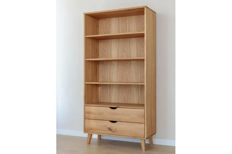 Libreria in legno naturale massello con cassetti