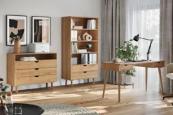 Libreria in legno naturale massello con cassetti