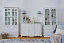Libreria provenzale in legno con ante in vetro e cassetti Princess 850