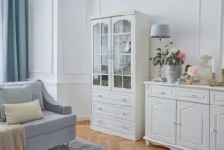 Libreria provenzale in legno con ante in vetro e cassetti Princess 850