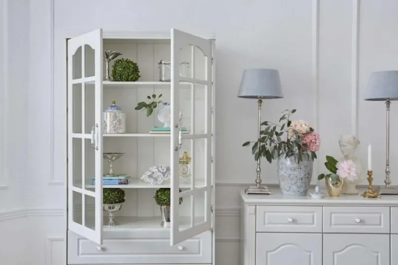 Libreria provenzale in legno con ante in vetro e cassetti Princess 850