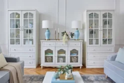 Libreria provenzale in legno con ante in vetro e cassetti Princess 850