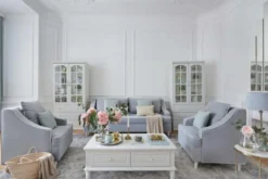 Libreria provenzale in legno con ante in vetro e cassetti Princess 850