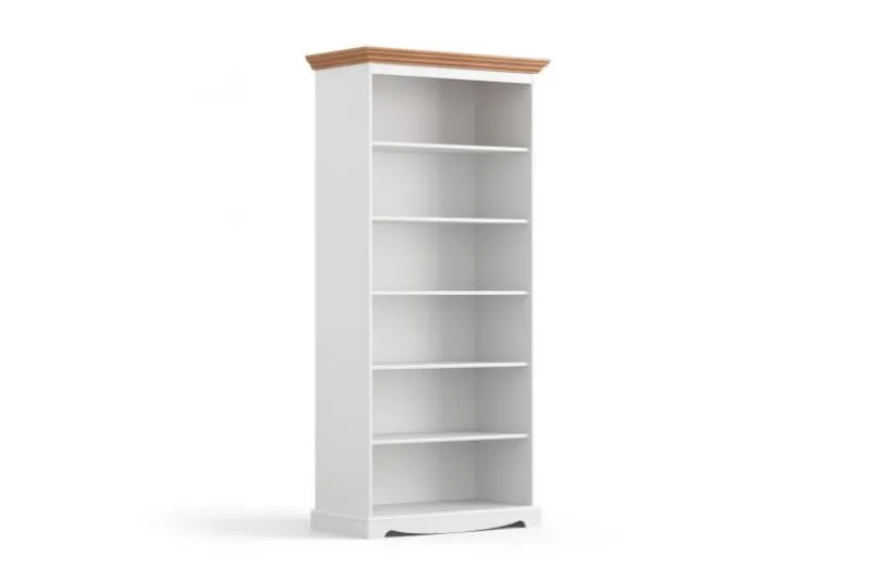 Libreria shabby chic pino massello bianco con cornice color rovere