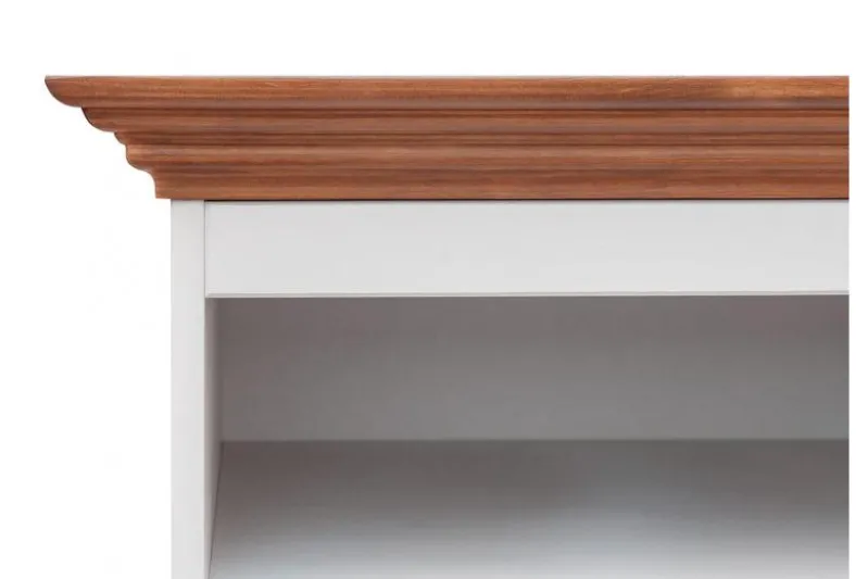 Libreria shabby chic pino massello bianco con cornice color rovere