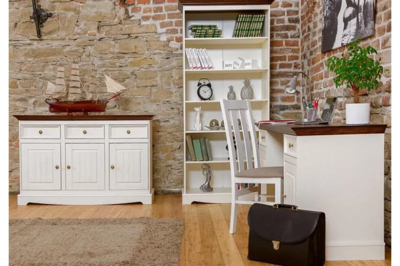 Libreria shabby chic pino massello bianco e tinto noce