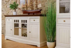 Madia con cristalliera shabby chic pino massello bianco e top noce