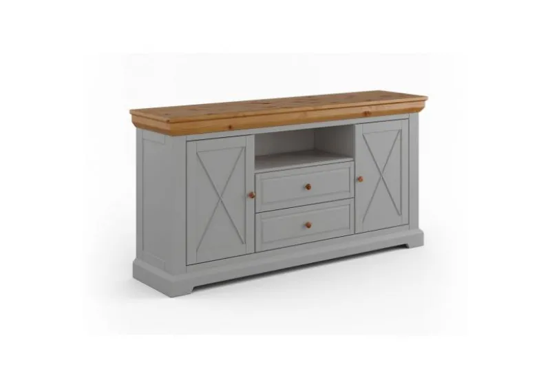 Madia pino massello di pino grigio cenere e top rovere shabby country