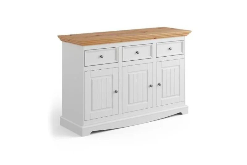 Madia shabby chic pino massello bicolore bianco e naturale