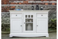 Madia vetrina shabby chic bianca legno massello di pino
