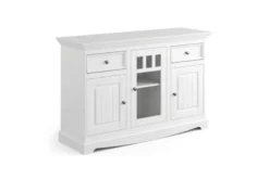 Madia vetrina shabby chic bianca legno massello di pino