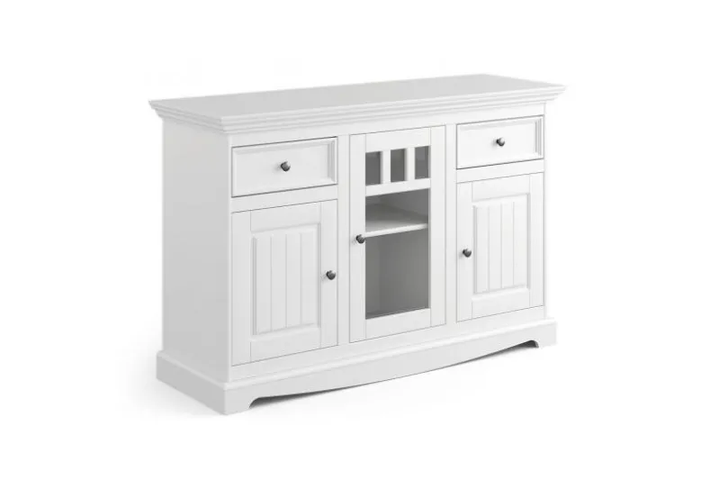 Madia vetrina shabby chic bianca legno massello di pino