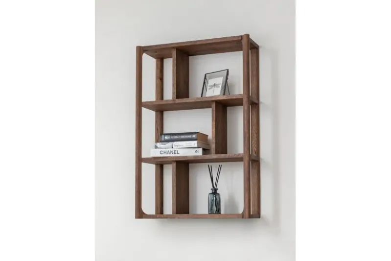 Mensola libreria design moderno in rovere massello tabacco