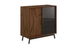 Mobile bar in rovere massello tabacco e vetro con portabottiglie