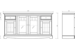 Mobile buffet con vetrina shabby chic pino massello bianco e rovere