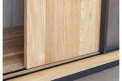 Mobile buffet in legno naturale massello e vetro con portabottiglie
