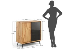 Mobile buffet in legno naturale massello e vetro con portabottiglie