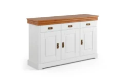 Mobile buffet legno massello con 3 ante bianco top miele toscano shabby