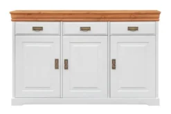 Mobile buffet legno massello con 3 ante bianco top miele toscano shabby