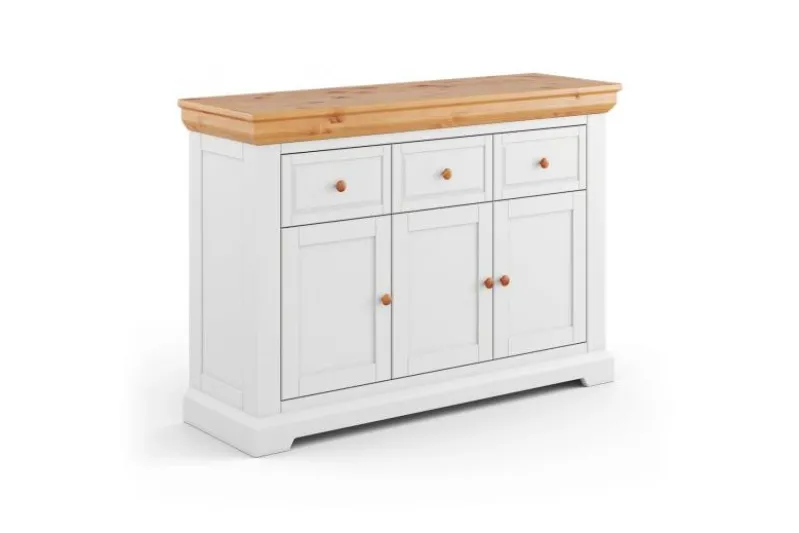 Mobile buffet legno massello tre cassetti bianco shabby country