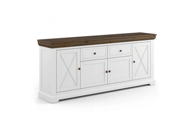 Mobile buffet pino massello bicolore bianco-tabacco shabby country