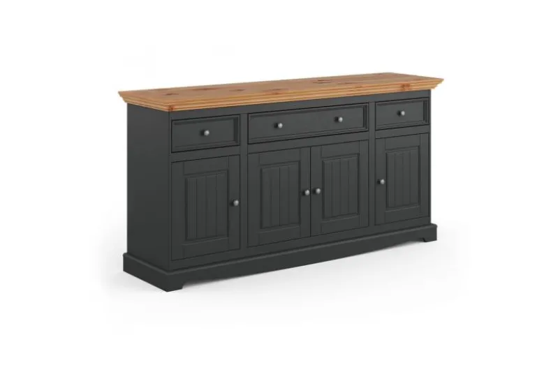 Mobile buffet pino massello grafite top naturale shabby chic