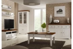 Mobile da buffet shabby chic pino massello bianco piano tinto noce