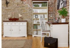 Mobile da buffet shabby chic pino massello bianco piano tinto noce