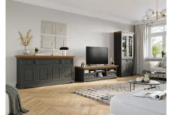 Mobile porta tv shabby chic pino massello grafite e top rovere