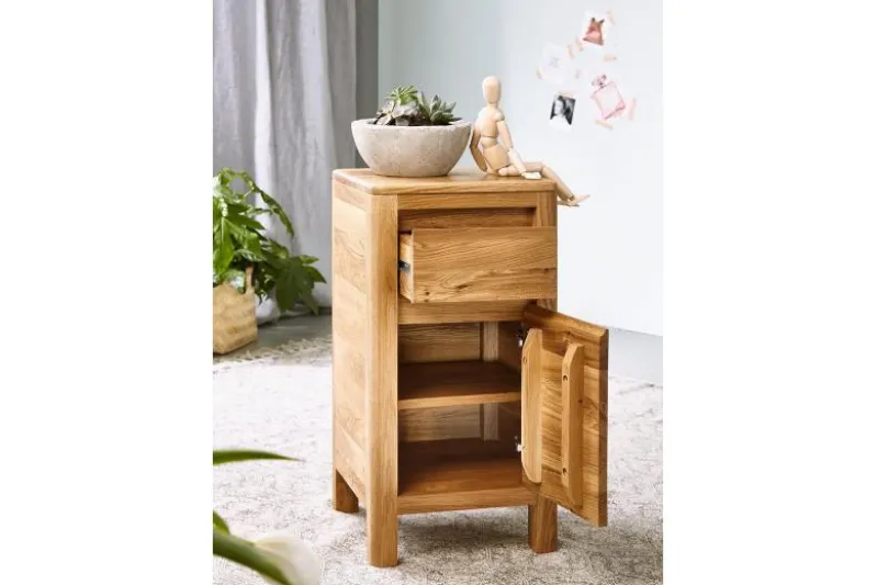 Mobiletto con cassetto in legno naturale massello oliato