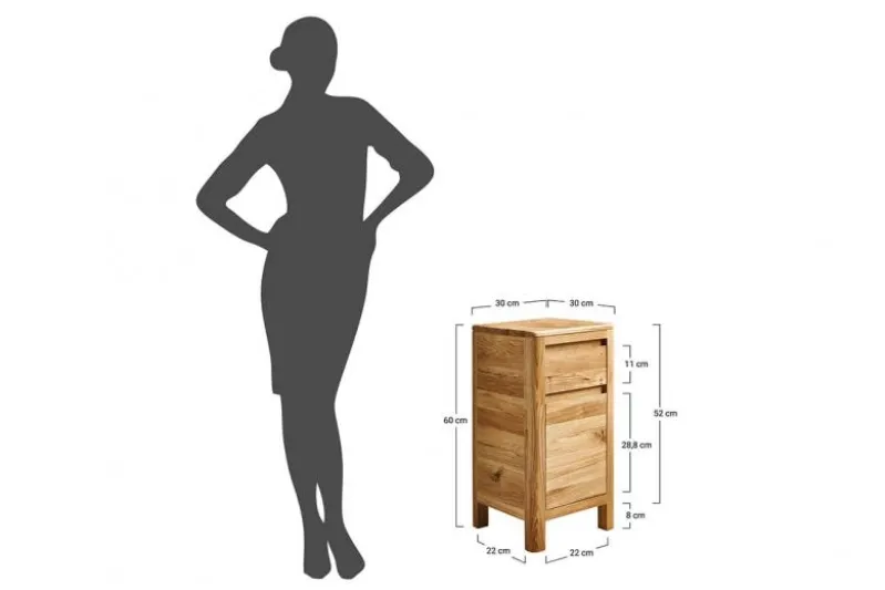 Mobiletto con cassetto in legno naturale massello oliato