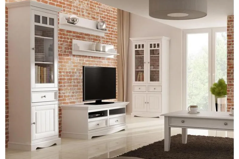 Mobiletto tv shabby chic pino massello bianco
