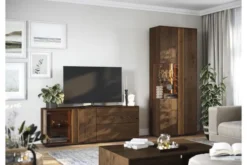 Mobile TV con vetrina in rovere massello tabacco