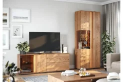 Mobile TV con vetrina rovere massello design moderno
