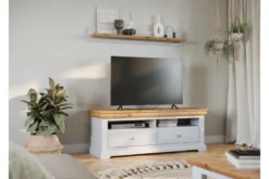 Mobile tv legno massello due cassetti bianco shabby country