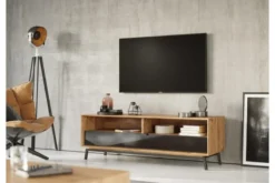 Mobile tv moderno in rovere naturale massello e vetro grafite