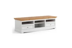 Mobile tv shabby chic bianco e naturale in pino massello