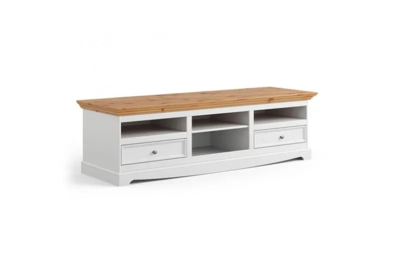 Mobile tv shabby chic bianco e naturale in pino massello