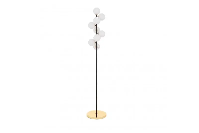 Piantana con palle in vetro bianco e metallo nero e oro caldo PETRICA W9