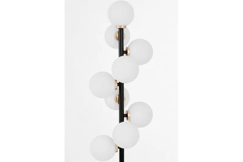Piantana con palle in vetro bianco e metallo nero e oro caldo PETRICA W9