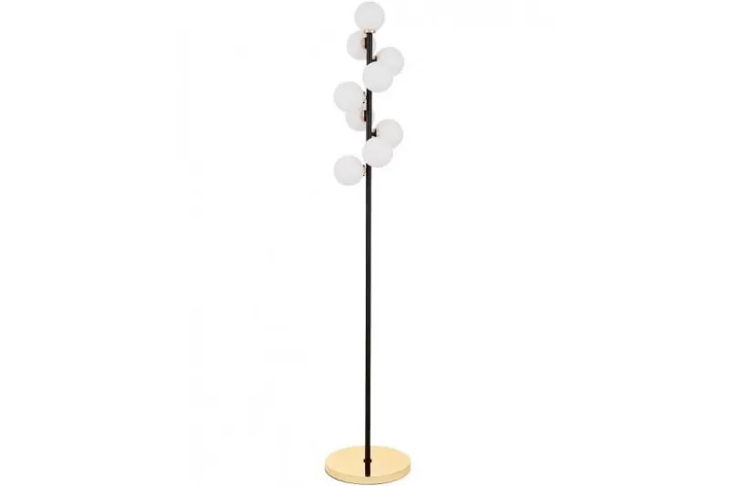 Piantana con palle in vetro bianco e metallo nero e oro caldo PETRICA W9