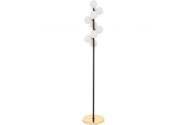 Piantana con palle in vetro bianco e metallo nero e oro caldo PETRICA W9