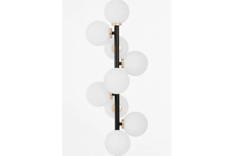 Piantana con palle in vetro bianco e metallo nero e oro caldo PETRICA W9
