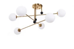Plafoniera di design in Ottone con 6 sfere in vetro bianco BERSAGO W6