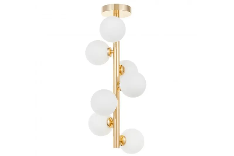 Plafoniera moderna oro con 7 sfere in vetro bianco PETRICA W7