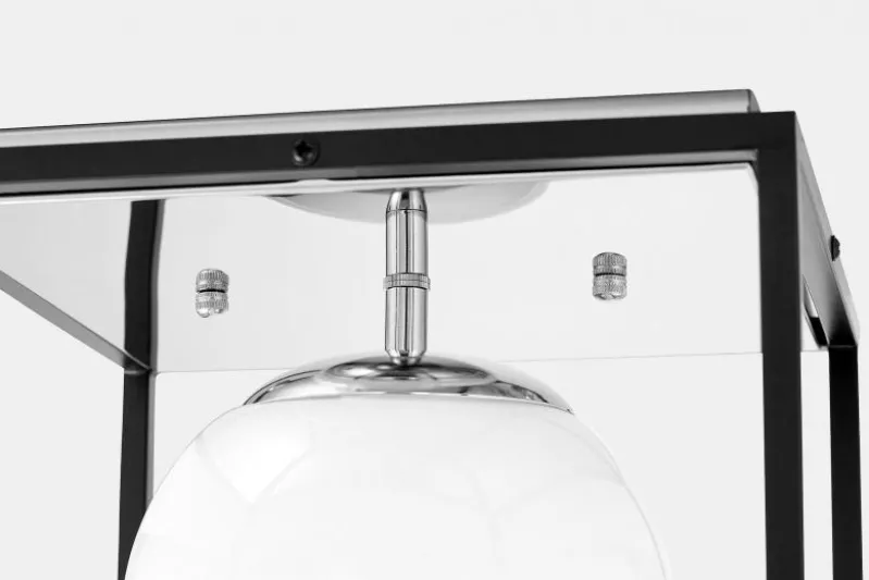 Plafoniera quadrata di design in metallo nero cromo con sfera in vetro bianco MALDINI W1