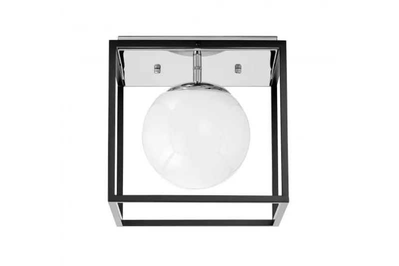 Plafoniera quadrata di design in metallo nero cromo con sfera in vetro bianco MALDINI W1
