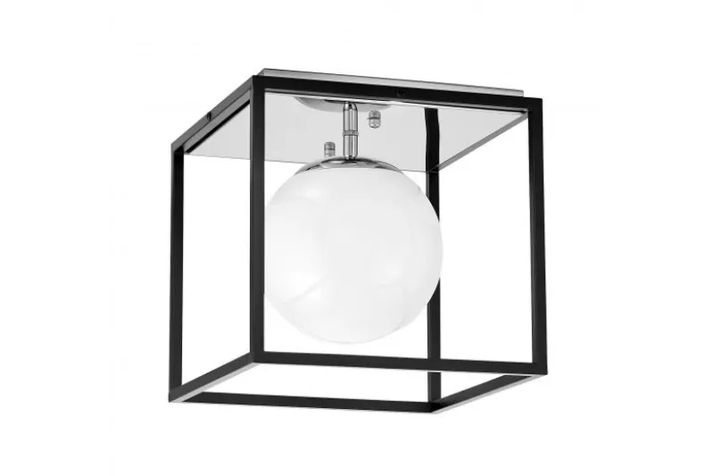 Plafoniera quadrata di design in metallo nero cromo con sfera in vetro bianco MALDINI W1